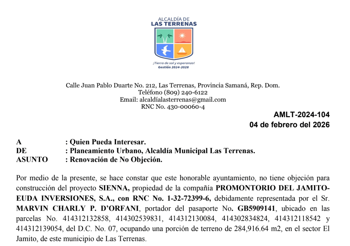Land Use permit issued by the Ayuntamiento of Las Terrenas