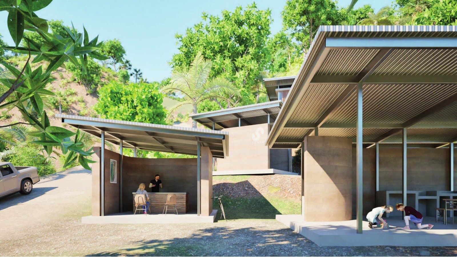 Sienna Village services pavilion with covered outdoor dining and kitchen area
