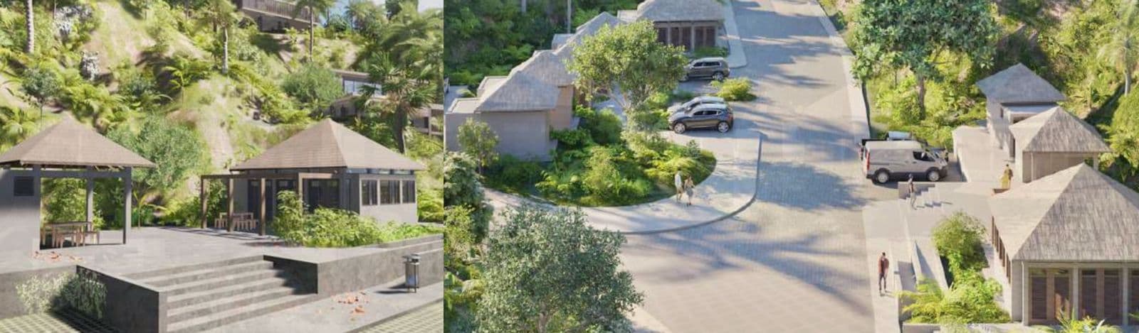 Community pool and tropical gardens at Sienna Terrenas amenities area