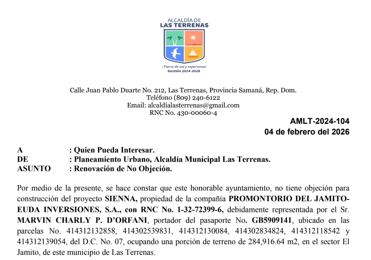 Land Use permit issued by the Ayuntamiento of Las Terrenas