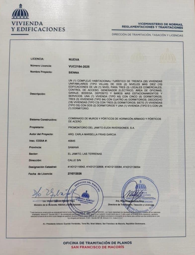 MIVED construction license VUC2184-2025 for the Sienna project