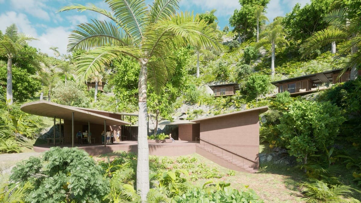 Une villa qui épouse le coteau, avec des arbres indigènes préservés autour de son emprise